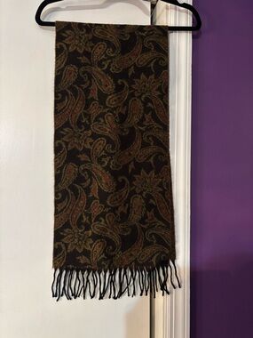 Pierre Cardin Fine Muffler Paisley Fringe Scarf in Brown and Olive